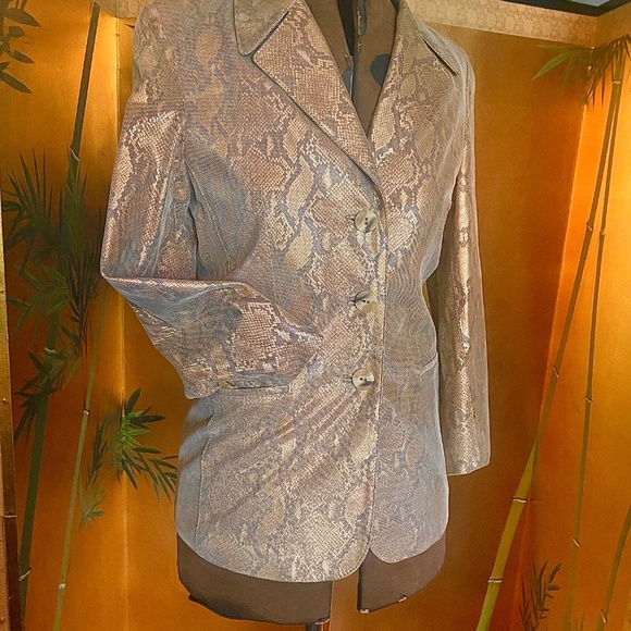 Gold Leather Snakeskin Jacket 12 w/ Skirt - Picture 5 of 8